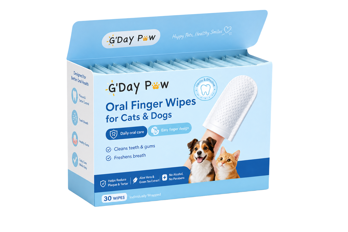 G'Day Paw Oral Finger Wipes for Cats & Dogs